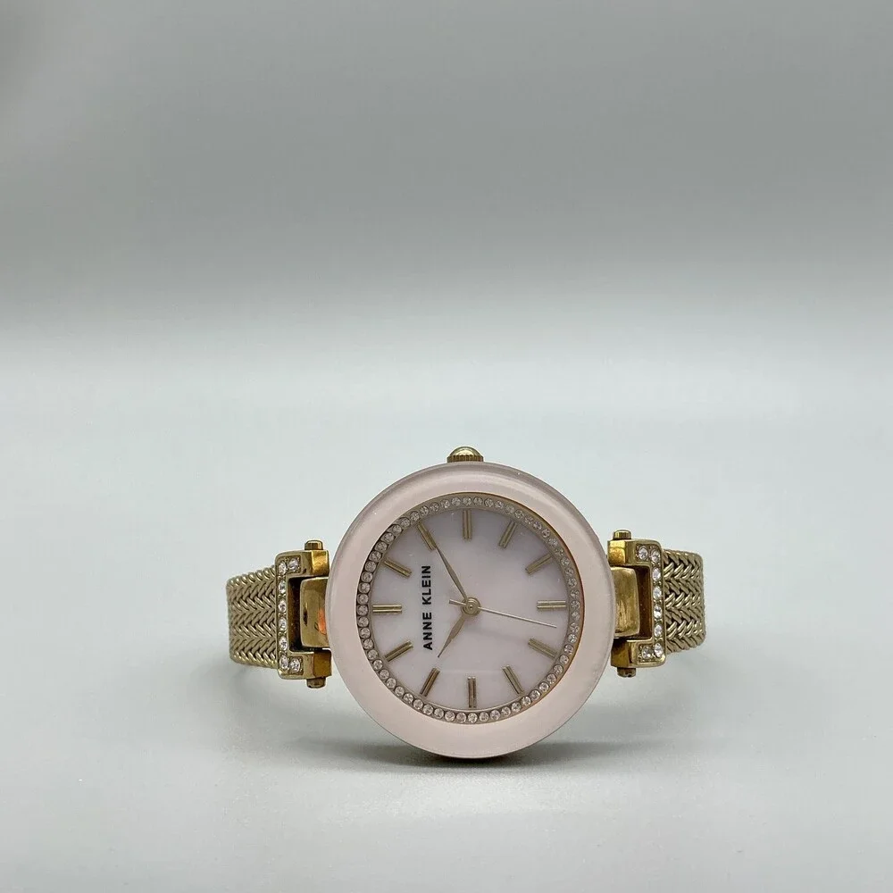 Anne Klein AK/1906 Womens Watch 30mm White Dial Gold Tone Mesh New Battery 7.5